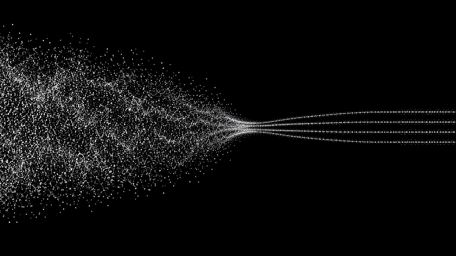 A cloud of scattered white dots narrowing into four clean, ordered lines